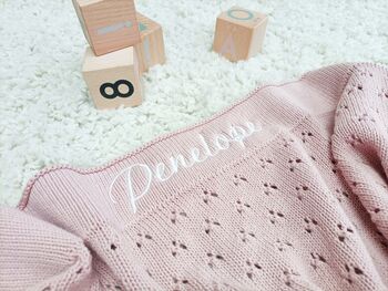 Soft Knitted Personalised Pointelle Baby Blanket, 7 of 11