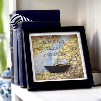 Personalised Coastal Map Paper Boat Picture Frame, 5 of 12