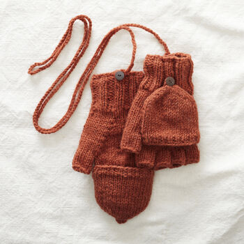 Fair Trade Knit Wool Lined Mitten Fingerless Gloves, 8 of 12