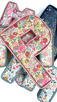 Personalised Liberty Fabric Letters With Velvet Trim Nursery Decor Gift, 3 of 6