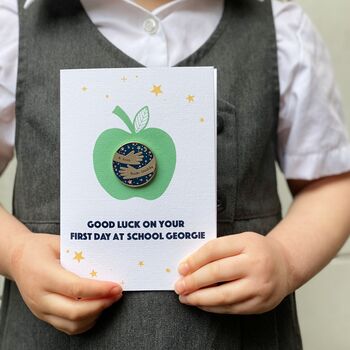 First Day At School 'A Hug From' Pin Badge Apple Card, 2 of 8