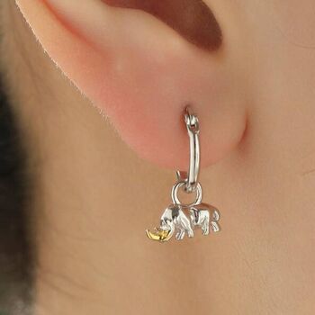 Sterling Silver Rhino Dangle Huggie Hoops, 2 of 11