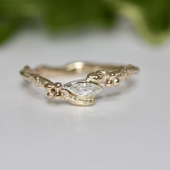 Dainty Organic Engagement Ring. Marquise Diamond Ring, 2 of 8