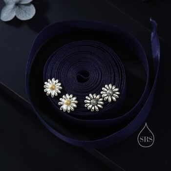 Sterling Silver Tiny Daisy Flower Stud Earrings, 2 of 12