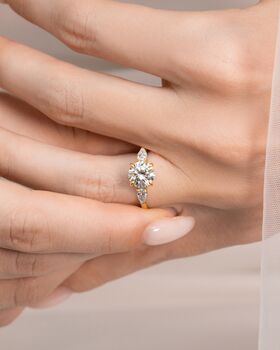 Two Ct Round Moissanite Three Stone Engagement Ring, 7 of 9