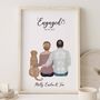 Personalised Engagement Couple Portrait With Pet, thumbnail 1 of 10