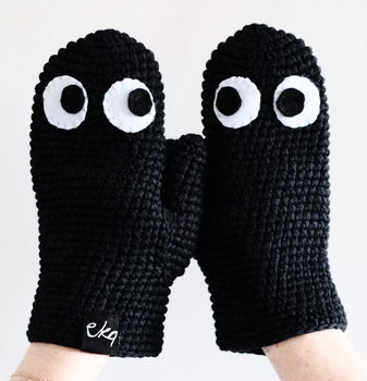 Handmade Mittens With Googly Eyes In Organic Cotton, 3 of 4