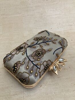 Grey Floral Rectangular Handcrafted Clutch Bag, 5 of 5