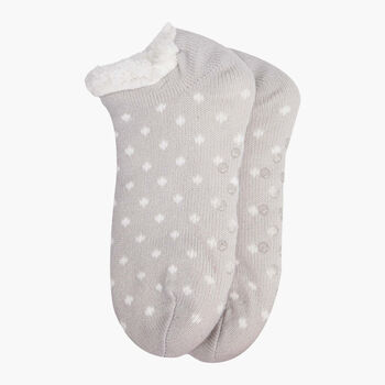 Women's Short Slipper Socks Grip Sole Light Grey Spots, 3 of 3