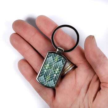 Interwoven Trees Muted Greens Handprinted Keyring, 5 of 9