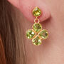 Green Peridot Clover Gold Plated Silver Stud Earrings, thumbnail 3 of 12