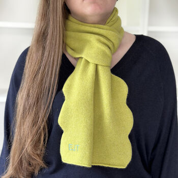 Personalised Scallop Edge Cashmere Scarf In Lime, 2 of 8