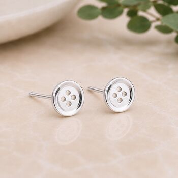 Sterling Silver Sewing Button Stud Earrings, 2 of 3