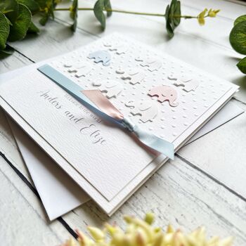 Handmade New Baby Card. Elephant Theme. Multiples Twins/Triplets, 11 of 12