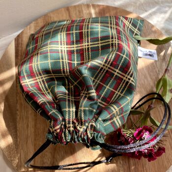 Checked Green Drawstring Gift Pouch Bag, 6 of 7