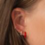 18 K Gold Plated Red Enamel Huggie Hoop Earrings, thumbnail 2 of 8