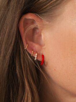 18 K Gold Plated Red Enamel Huggie Hoop Earrings, 2 of 8