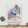 Your Own Cat Reading Book Wall Art Print | Customise Colours And Book Title, thumbnail 1 of 4