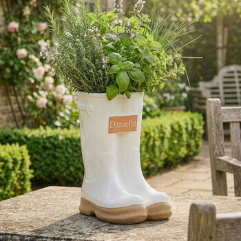 Personalised White Welly Boots Planters Gift Set, 6 of 11