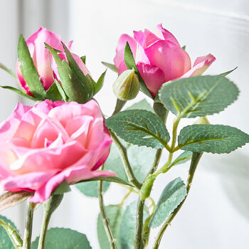 Pink Rose Spray In Glass Vase, 3 of 5