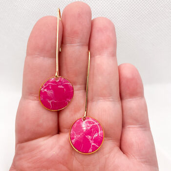 Pink Circle Drop Threader Earrings, Clay And Resin, 2 of 10