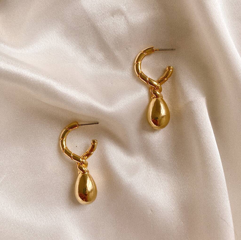 Vintage 1980s Gold Plated Droplet Hoop Earrings