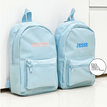 Blue Personalised Name Design Unisex Mini Backpack, 7 of 8