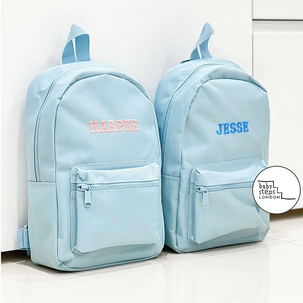 Blue Personalised Name Design Unisex Mini Backpack By Baby Steps London |  