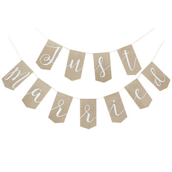 Hessian Burlap Just Married Wedding Bunting Decoration, 2 of 3