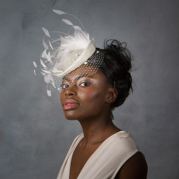 Bridal Feather Cocktail Hat With Net Veil, 2 of 7