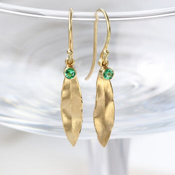 Emerald Earrings In 18ct Gold Leaf Design, 3 of 8