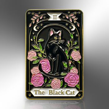 Floral The Black Cat Tarot Card Enamel Pin Badge, Friendship Gift, Botanical Cat Brooch, 3 of 8