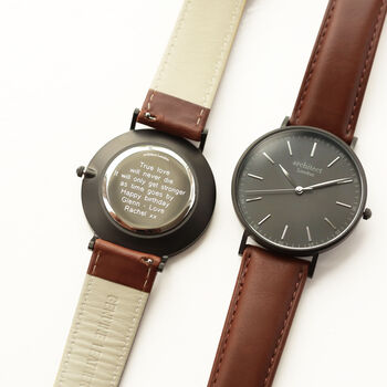 Personalised Minimalist Watch With Walnut Strap, 2 of 6