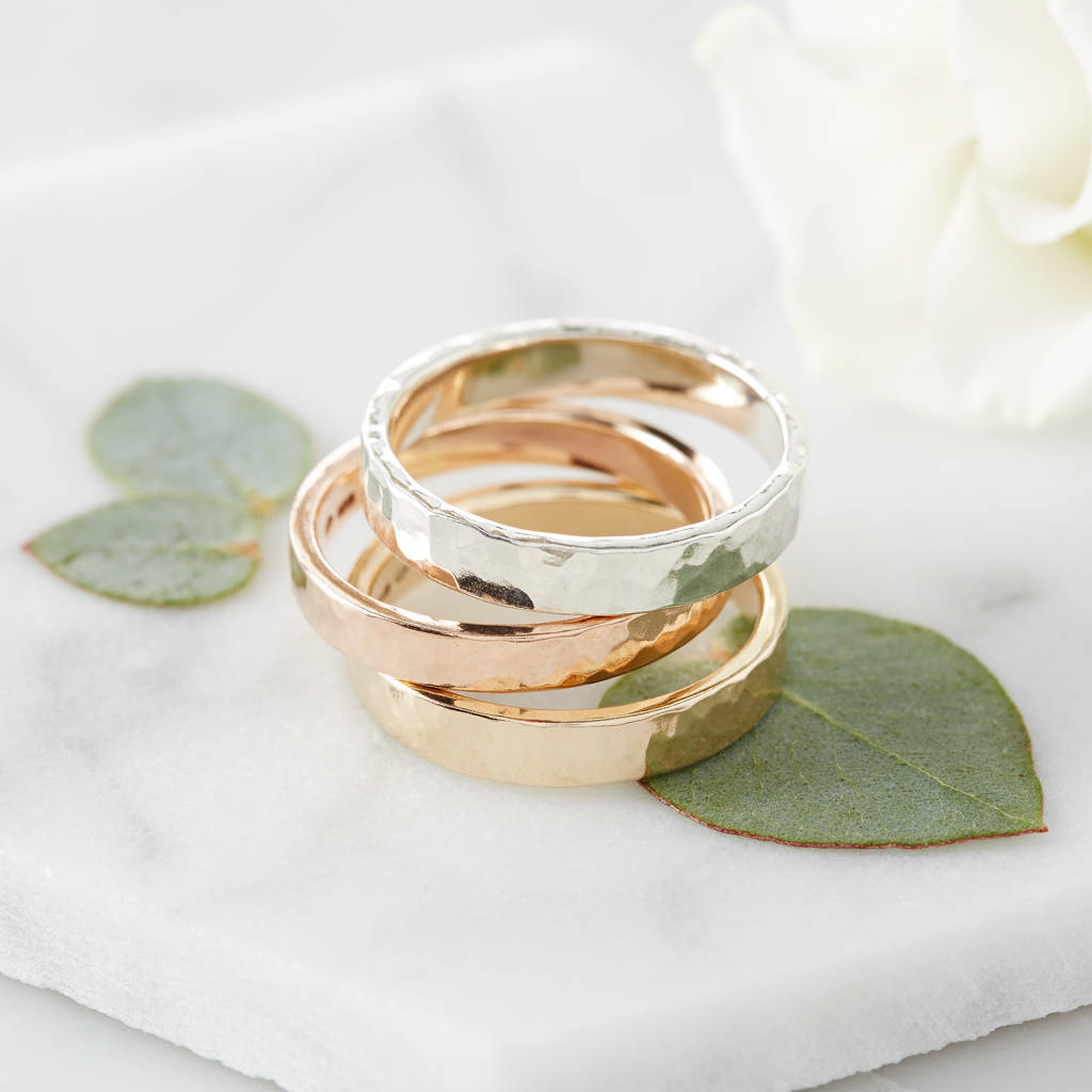 Gold Hammered Wedding Band By Notes Jewellery