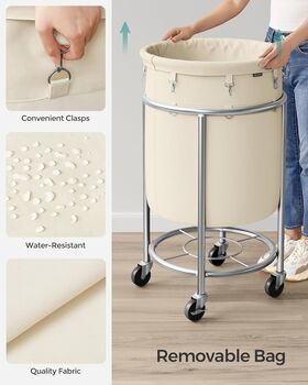 Laundry Basket On Wheels Round 110 L Removable Bag, 7 of 12