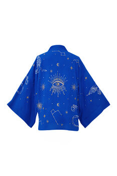Cosmos Embroidered Short Kimono Electric Blue, 4 of 5