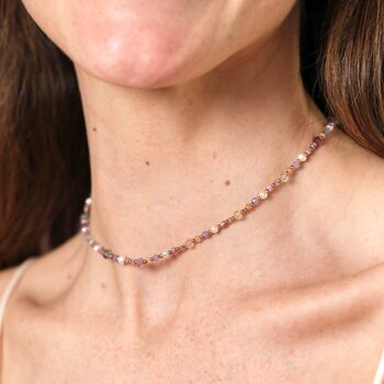 Semi Precious Pearl Purple Beaded Necklace In Gold, 2 of 4