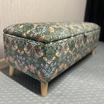 William Morris Forest Strawberry Thief Storage Ottoman Footstool, 5 of 10