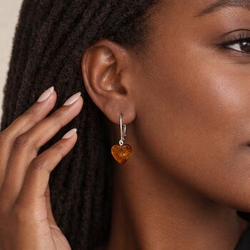 Sterling Silver Baltic Amber Heart Drop Earrings – 13mm, 3 of 5