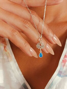 Lotus Blue Cubic Zirconia Sterling Silver Necklace, 6 of 10