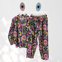 Ikat Print 100% Cotton Ladies Pyjamas In Navy And Pink, thumbnail 1 of 2