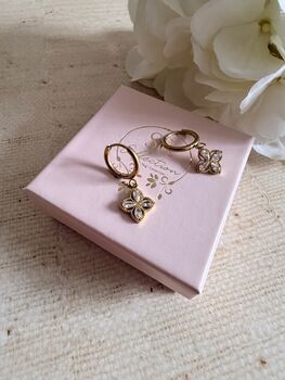 Gold Plated Dangle Clover Flower Earrings, 2 of 5