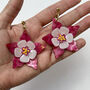 Fuschia Columbine Flower Statement Dangle Earrings, thumbnail 4 of 5