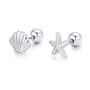 Sterling Silver Starfish And Shell 18 G Screw Back Stud Earrings, thumbnail 8 of 12