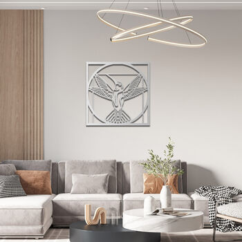 Geometric Hummingbird Wooden Wall Art In Square Frame, 6 of 9