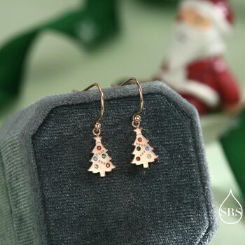 Dainty Christmas Tree Drop Hook Earrings In Sterling Silver, 3 of 11