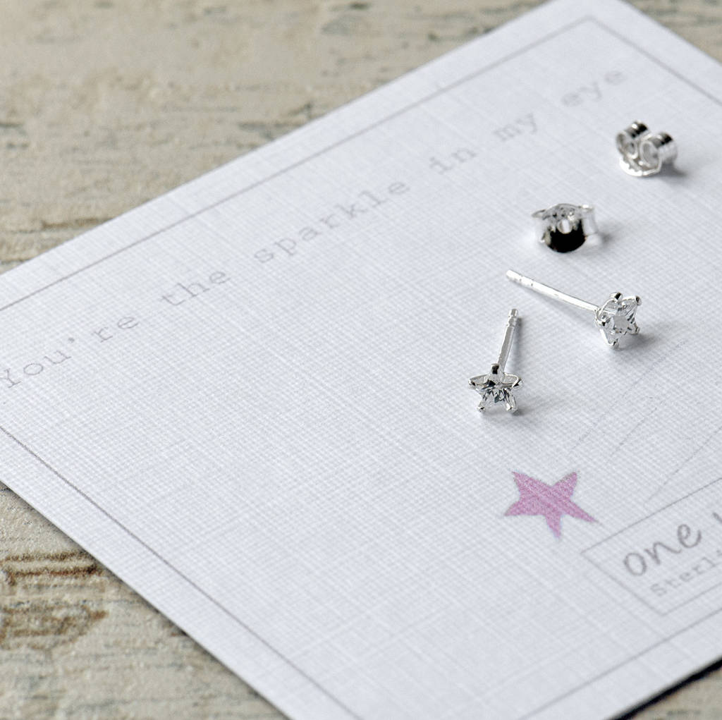 Cubic Zirconia Star Sterling Silver Stud Earrings By Grace Valour Cubic Zirconia Star Sterling Silver Stud Earrings