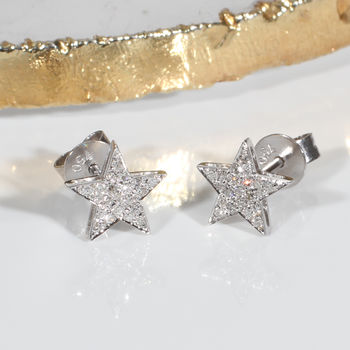 Diamond And 18ct White Gold Star Earrings, 2 of 4