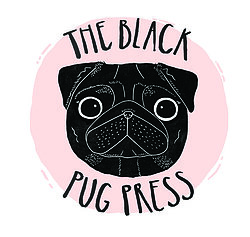 Back Pug Press logo black pug face on a pink background