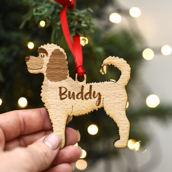 Personalised Wooden Labradoodle Dog Xmas Decoration, 3 of 6